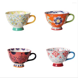 Mugs 420ml 15oz Bohemian Underglaze Ceramic Mug Noble Coffee Girl Lady Oat Milk Breakfast Tea Cups Water
