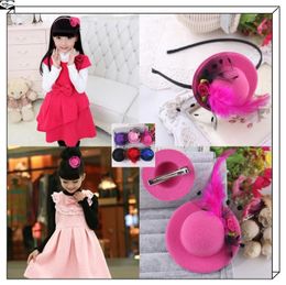 Hair Accessories Children's Top Hat Clip Formal Headband Hairband Bowler Cap Rose Feather Stage Show Headdress