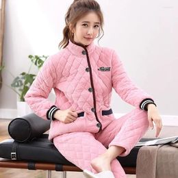 Women's Sleepwear Women Winter Homewear Triple Thick Padded Cotton Sleep Clothes Flannel Loungewear Coral Fleece Famale Pyjamas Warm Jacket