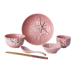 Plates 6 Pcs Japandi Decor Chinese Dinnerware Kit Ceramic Ramen Bowls Decorate Soup Spoon Tableware Set Individual