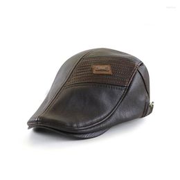 Berets 2023 Small Standard PU Leather Forward Hats Middle-aged And Elderly With Plush Thermal Fashionable Versatile Cap