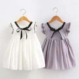 Girl Dresses 2023 Summer 2 3 4 6 8 10 Years Children Cotton Elegant Bow Sleeve Party Dance Prom Pleat Princess Kids Dress For Little