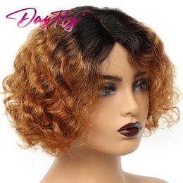 Hair Wigs Short Curly Human Bob Wig Water Wave Lace Part Coloured T1b 30 99j Brazilian 231121