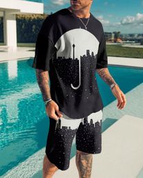 Men's Tracksuits Summer Casual Suit for Man 2-piece Set of Printed Beach T-shirt Shorts O Neck Men's Sportswear Suit Male Streetwear Outfit 230421