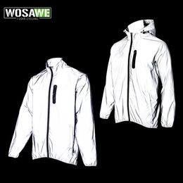 Cycling Jackets WOSAWE Men's Fully Reflective Jacket Outdoor Lightweight Windbreaker Bike Hooded Rain Jacket Running Fishing Cycling Coat 231120