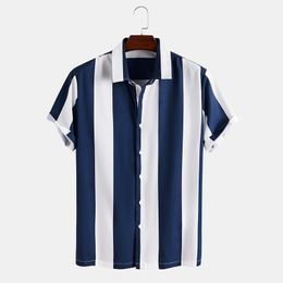 Men's Casual Shirts Men Clothing Summer Fashion Short-sleeved Striped Printing Camisas Para Hombre 230421