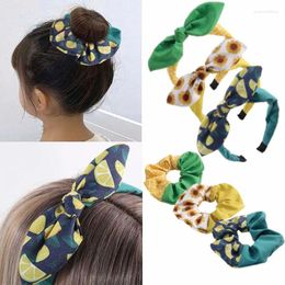 Hair Accessories Oaoleer 2Pcs/set Sunflower Print Headband For Kids Girls Cute Handmade Elastic Rubber Scrunchies Women Ponytail Holder