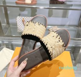 Luxury high Heels shoes Leather sandal designer womens mid-heel women sandal summer Sexy slides low heel ladies slide