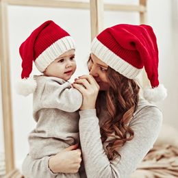 Caps Hats Christmas Knitted Hat Cute Pom Adult Kids Soft Beanie Santa Hat Year Party Kids Gift 10pcs5pcs adult and 5pcs child 231120