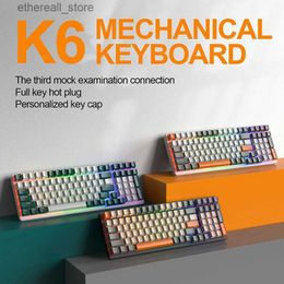 Keyboards K6 Mechanical Keyboard Wireless 5.0 BT 2.4 Ghz Wired Three Modes Backlit Bluetooth Gamer Keyboard 100 Keys Keycaps Pc Gamer Q231121