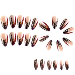 False Nails 24pcs Glossy French Fake Nail Pointed Tips Butterfly Rose Print Artificial For Daily Lives Everyday Use