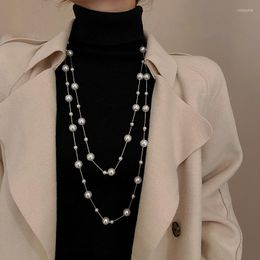 Chains Long Pendants Layered Necklace Women High Quality Imitation Pearl Flower Collares Moda Party Autumn Winter Jewelry Gift Friend
