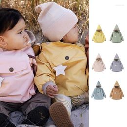 Coat In Stock 2023 Baby Girl Clothes Elf Hat Jacket Children's Short Simple Charge Kids Boys Trench Coats