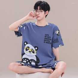 Men's Sleepwear Panda Cartoon Men's Cotton Pyjamas Set Short Summer Soft Comfortable Nightwear Man Home Clothing Pjs Hombre