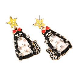 Charm European And American Crossborder Fashion New Cartoon Christmas Kitten Earrings Long White Diamond Drop Delivery Jewelr Dhgarden Dh42M