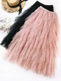 Skirts Women Tulle Cake Mesh Skirt Elegant Elastic Waist Fairy Long A-line Tutu For Spring Summer