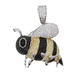Pendant Necklaces Black Gold Silver Color Iced Out Cubic Zircon Animal Bee Necklace 5mm Tennis Chain Men's Women Hip Hop Jewelry