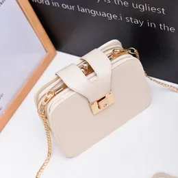 Fashion Genuine Leather Shoulder Bag with Flap Solid Color Leather Bags for Women's Handbag Purses With Chain