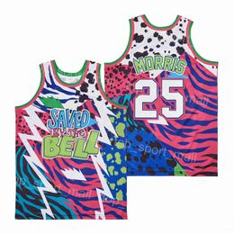 Basketball 25 Morris Movie Jerseys TV Movie Saved by the Bell University High School For Sport Fans Retro Breathable Stitched Pullover HipHop College Team Blue Shirt