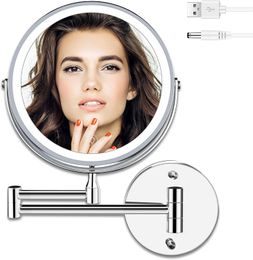 Compact Mirrors Rechargeable Wall Mounted Makeup Mirror 8 Inch Double Sided 10X Magnifying Bathroom Mirror 3 Colour Lights Touch Cosmetic Mirrors 231120