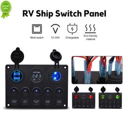 LED Rocker Switch Panel With Digital Voltmeter Dual USB Port 12V Outlet Combination Waterproof Switches For Car Marine Boat