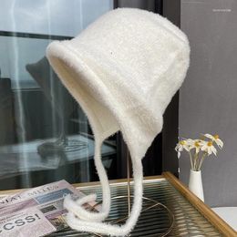 Berets Soft Waxy And Cute Wool Hats Stacked Women's Winter Ear Protection One-piece Tied To Keep Warm Online Celebrity