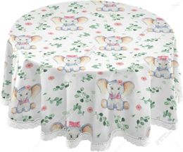 Table Cloth Cute Baby Elephant Animal Rose Flower With Elastic Tablecloth Anti Wrinkle Cover For Dining Kitchen