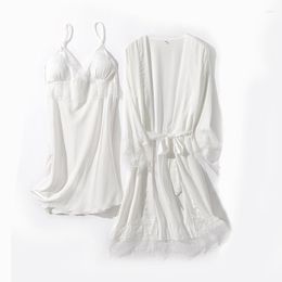 Women's Sleepwear White Bridal Wedding Robe Set Lady V-Neck Intimate Lingerie Sexy Kimono Gown Summer Loose Nightgown&Bathrobe Suits