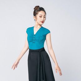 Stage Wear Ballroom Dance Tops Modern Standard Shirt Latin Black/Green Sleeveless V-Neck Waltz Practise Clothing DWY8803