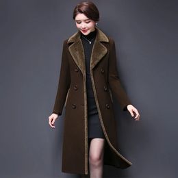 Women's Wool Blends M5XL Women Coat Autumn Winter 2024 Fashion Mother Thicken Cashmere Collar Long Jacket Slim Tops Outerwear Female 231120