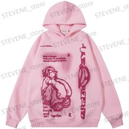 Men's Women's Hoodies Sweatshirts Y2K Pink Pullover Sweatshirt Harajuku Cartoon Hip Hop Anime Graphic Print Oversized Men Women New Goth Hoodie Tops T231121