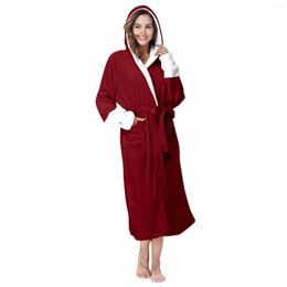 Men's Sleepwear Women Hooded Bathrobe Fleece Bathrobes Lightweight Soft H Long Flannel Nightgown