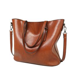 HBP Versatile Tote Bag Casual Women's Bag Solid Large Capacity Oil Wax Leather Handbag