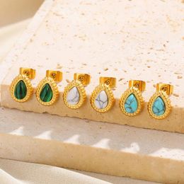 Stud Earrings Gold Colour Natural Stone Colours Water Drops Women Multicolor Stainless Steel Earring Wedding Party Jewellery