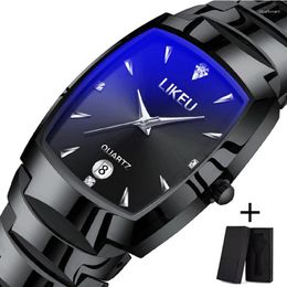 Wristwatches 2024 Business Watch For Men Top Waterproof Square Dial Black Male Stainless Steel Relogio Masculino