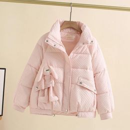 Women's Trench Coats Cotton Coated Female Doll 2023 Autumn/Winter Cute Fashion Design Short Stand Neck Thickened White Warm Coat