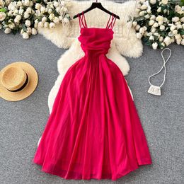 Casual Dresses Clothland Women Sexy Solid Cami Dress Two Straps High Waist Sleeveless Backless One Piece Beach Wear Midi QC715