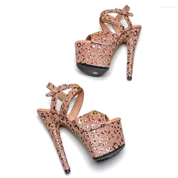 Glitter Leecabe Sandals Upper Leopard Inch Cm Women S Platform Party High Heels Shoes Pole Dancing V hoes