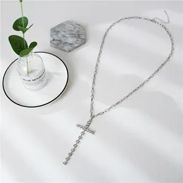 Pendant Necklaces Women's Fashion Accessories Rhinestone Cross Necklace Platinum Plated Sweater Chain Jewelry H009 CORUIXI
