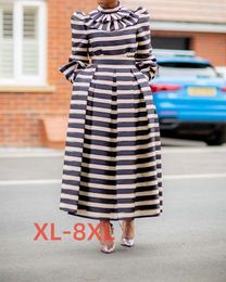 Plus Size Dresses 4xl 5xl 6xl 7xl 8xl High Waist Striped Long Skirt Pullover Commuter Sleeve Dress