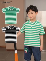 Polos LJMOFA Boys Casual Short Sleeve Polo Shirts Kids Clothes Stripes Turn-down Collar Summer Cotton Toddler Sports T-shirt D436 231121