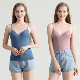 Women's Tanks Vest Sleeveless Sling Clothes Female Tops One-piece Padded Wire Free Bralette Lady Girls Skinny Camisole Arrival