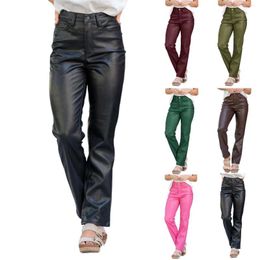 Women's Pants Women Faux Leather High Rise Straight Leg Vegan Apricot Leggings Shorts Soft Jean