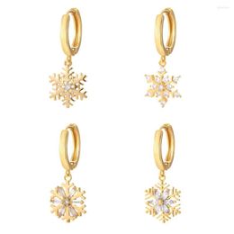 Hoop Earrings Fashion Snowflake For Women Jewellery Copper Inlaid Zircon Gold Colour Earring Girl's Daily Wear
