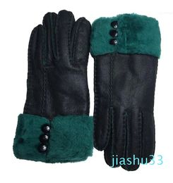 Five finger gloves pure sheepskin winter women's genuine cashmere warm full finger leather