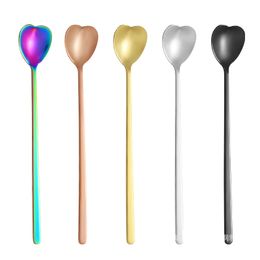 Heart Ice Spoon Long Handle Coffee Stirring Scoops Stainless Steel Spoons Home Kitchen Bar Tableware 21.5CM