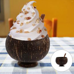 Dinnerware Sets Coconut Shell Dessert Cups Bowl With Spoon Natural Mini Cake Containers Ice Cream Wooden Salad Servers Vessel