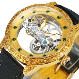 Wristwatches Golden Bridge Skeleton Mens Watches Top Diamond Carved Movement Automatic Mechanical Watch Genuine Leather Strap