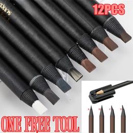 Eyebrow Enhancers 12pcs/Lot Peeling Off Eyebrow Pencil Free 4In1 Microblading Sharpener Eyeshadow White Long-Lasting Tattoo Eyebrows Brush Tool 231120