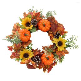 Decorative Flowers Autumn Wreath Artificial Flower Garland Thanksgiving Sunflower Plastic Holiday Decoration
